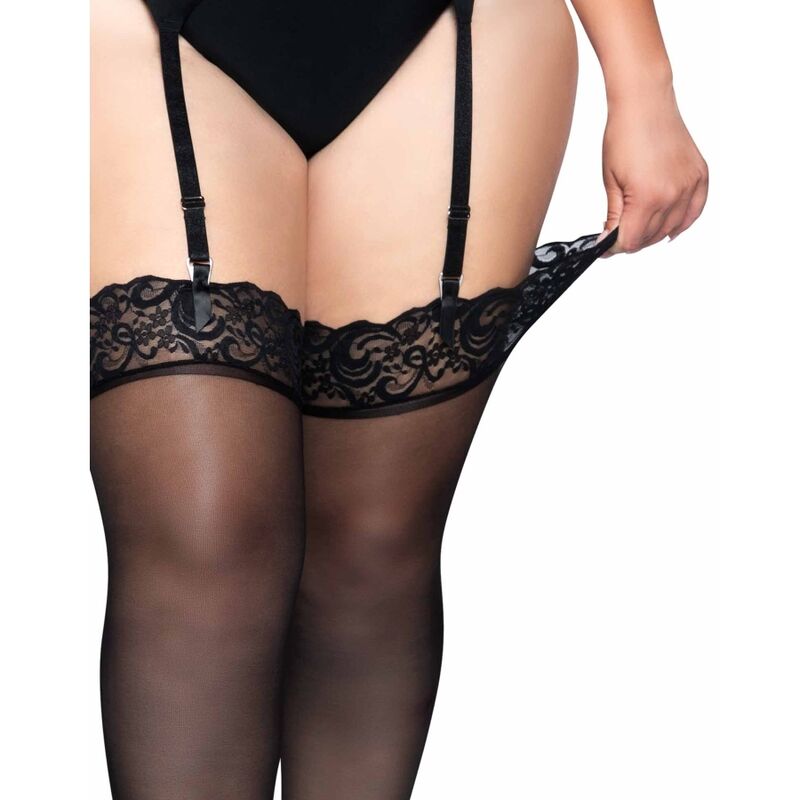 Leg Avenue - Outlet Leg Avenue - Calze in Nylon Nere con Top in Pizzo Plus - immagine 4