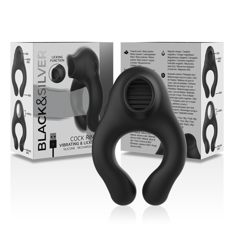 Black&Silver - Anello Vibratore in Silicone 3 Motori Ricaricabile Nero - immagine 6
