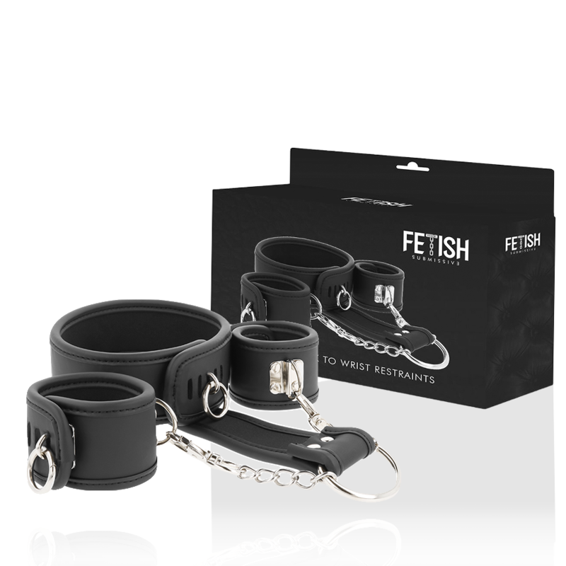 Fetish Submissive - Collana E Manette In Pelle Vegana Con Fodera In Noprene - immagine 2