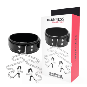 Darkness - Collare con Morsetti per Capezzoli Nero