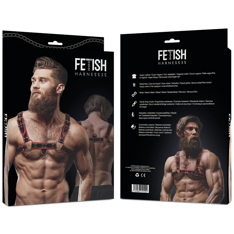 Fetish Submissive Attitudine - Imbracatura per il Petto in Ecopelle da Uomo Nera/Rossa - immagine 2