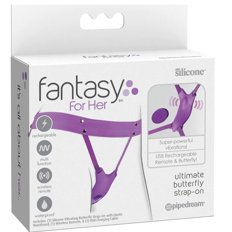 Fantasy For Her - Pettorina con Farfalla Vibrante, Ricaricabile e Telecomando Viola - immagine 5