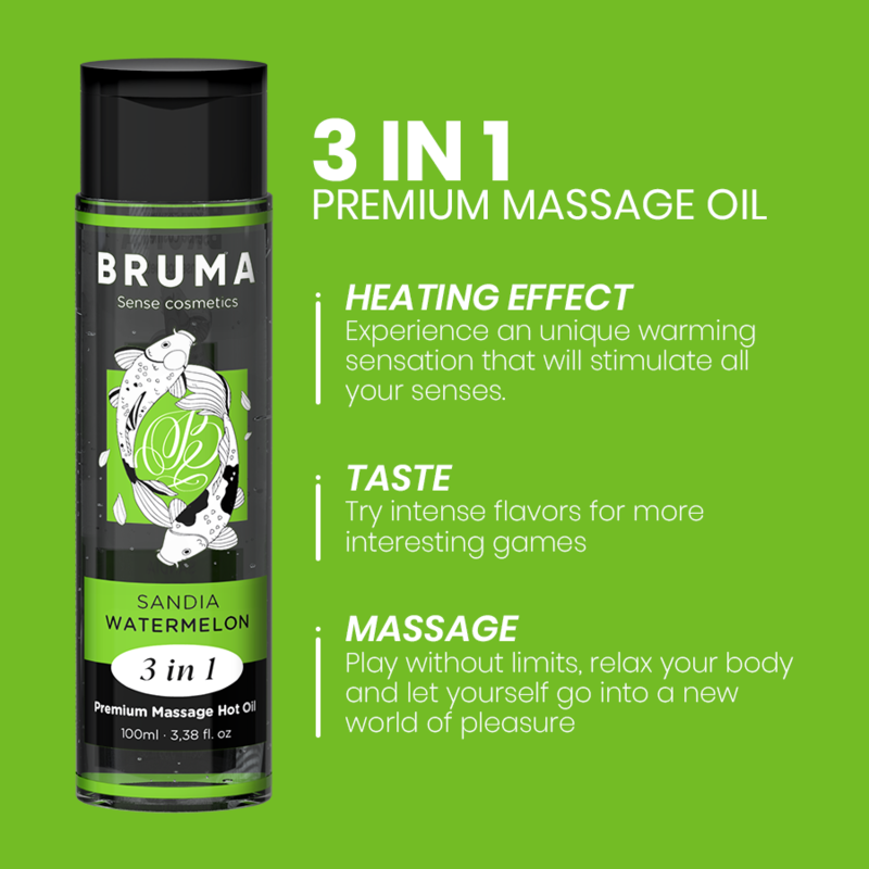 Bruma - Olio Da Massaggio Premium Effetto Calore Sapore Anguria 3 In 1 - 100 Ml - immagine 4