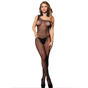 Subblime - 952037 Bodystocking Monospalla a Rete con Strass Nero Taglia Unica