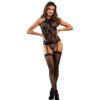 Subblime - 952099 Bodystocking a Rete con Linee a Gilet e Dettagli Floreali Nero Taglia Unica