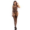 Subblime - 952136 Bodystocking a Rete Senza Cavallo con Dettagli Floreali e Collo al Centro Nero Taglia Unica