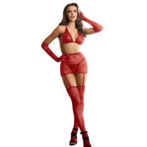 Subblime - 952181 Bodystocking a Rete con Guanti e Strass Rosso Taglia Unica