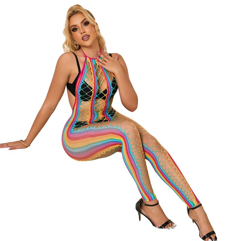 Subblime - 952358 Bodystocking con Collo Alto in Rete Arcobaleno Xs/M - immagine 5