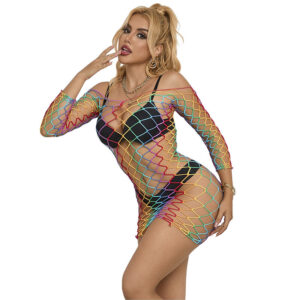 Subblime - 952426 Vestito a Rete Manica Lunga Arcobaleno Taglia Unica