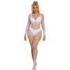 Subblime - 952396 Bodystocking a Rete con Strass Manica Lunga Bianco Taglia Unica