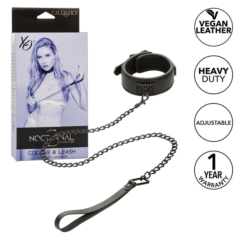 Calexotics - Nocturnal Collare e Guinzaglio in Pelle Regolabile Nero - immagine 2