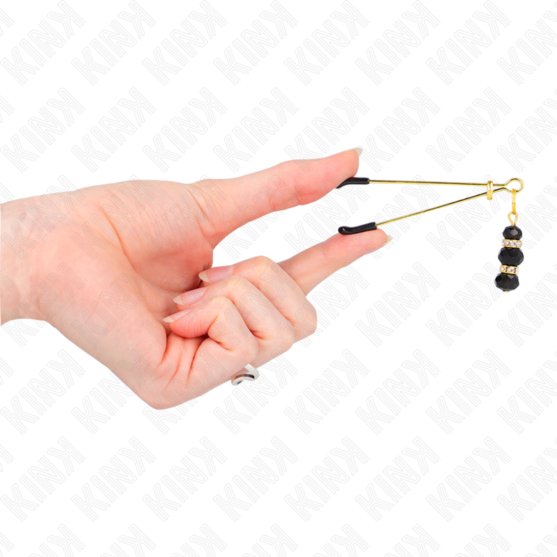 Kink - Pinze per Capezzoli Sottili Oro con 3 Perline di Vetro Nere 7 Cm - immagine 4