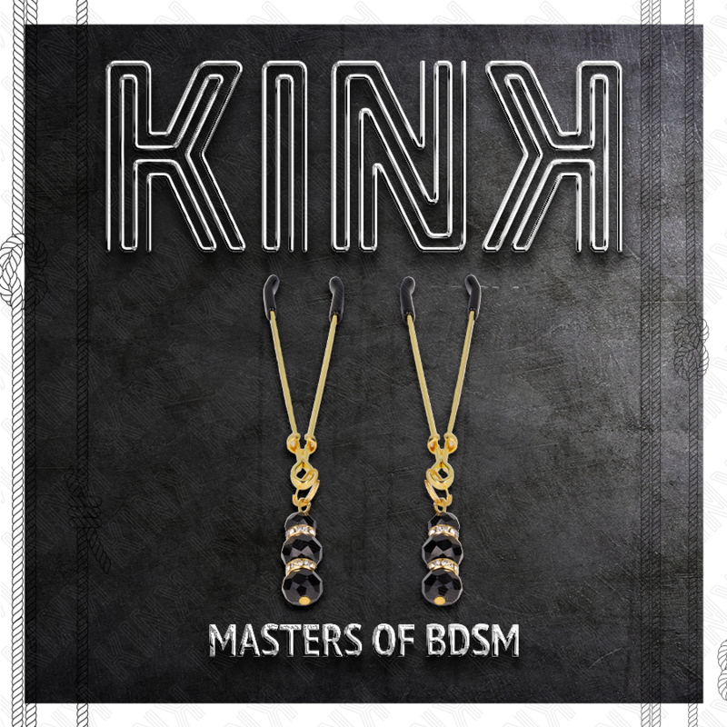 Kink - Pinze per Capezzoli Sottili Oro con 3 Perline di Vetro Nere 7 Cm - immagine 5