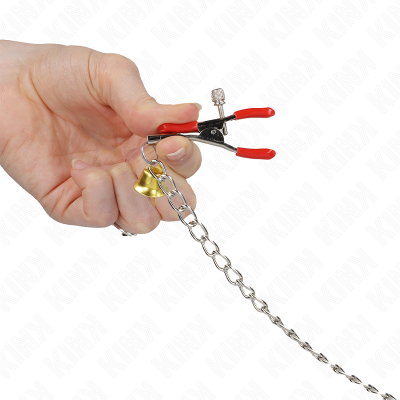 Kink - Morsetti per Capezzoli Tripli e Clit Rosso con Catena 30 Cm - immagine 3