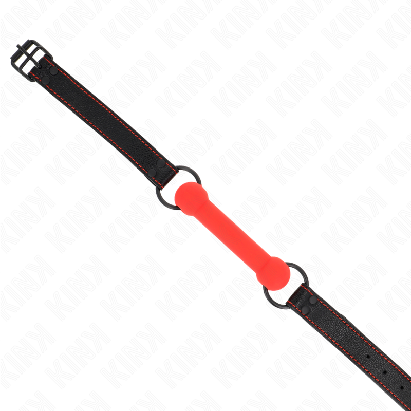 Kink - Bone Gag con Cinturino in Similpelle Rosso Regolabile 41-57 Cm - immagine 3