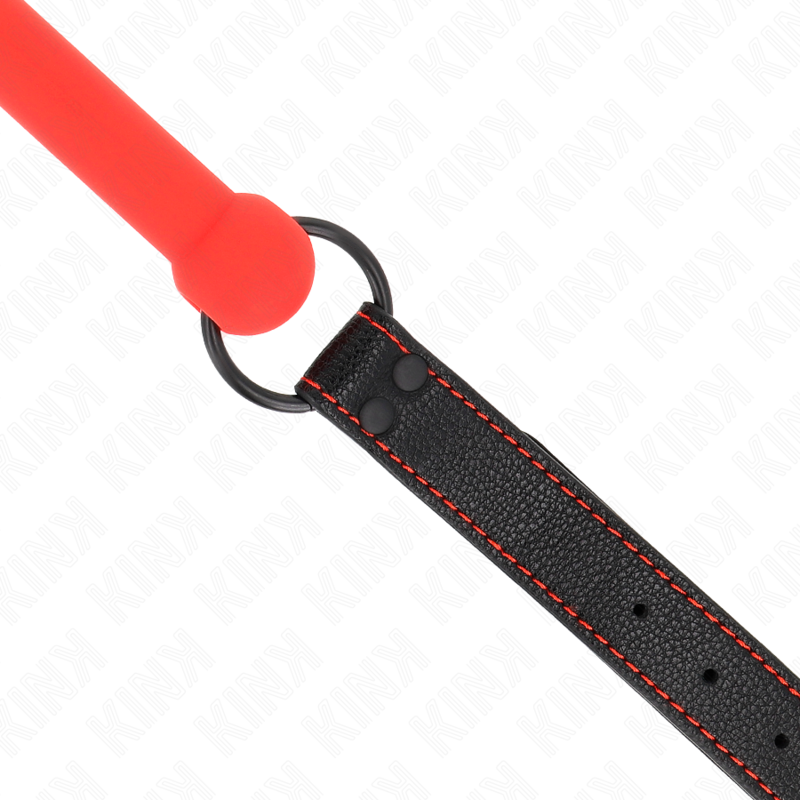 Kink - Bone Gag con Cinturino in Similpelle Rosso Regolabile 41-57 Cm - immagine 4