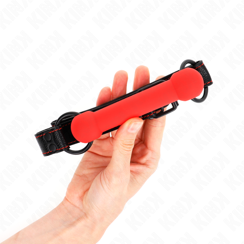 Kink - Bone Gag con Cinturino in Similpelle Rosso Regolabile 41-57 Cm - immagine 2