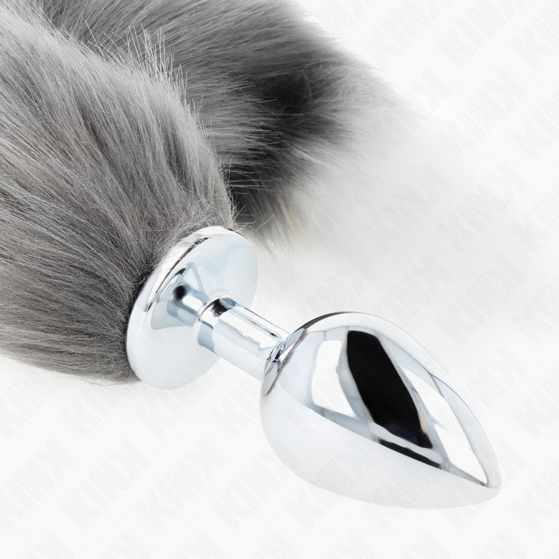 Kink - Plug Anale L 10 X 4 Cm con Coda Sintetica 40 Cm Grigio e Bianco - immagine 4