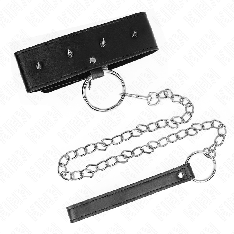 Kink - Collana 65 Cm con Guinzaglio con Borchie Argento Modello 2 Regolabile 36-43 Cm X 5 Cm - immagine 4