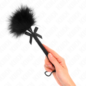 Kink - Bacchetta in Corda di Nylon con Piume Tickle e Fiocco Nero 25 Cm