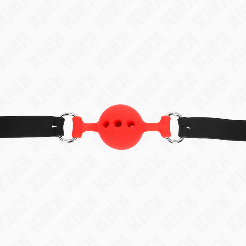 Kink - Bavaglio in Silicone Intero 55 X 2 Cm con Sfera da 4 Cm Misura S Rosso Regolabile 35-51 Cm - immagine 5