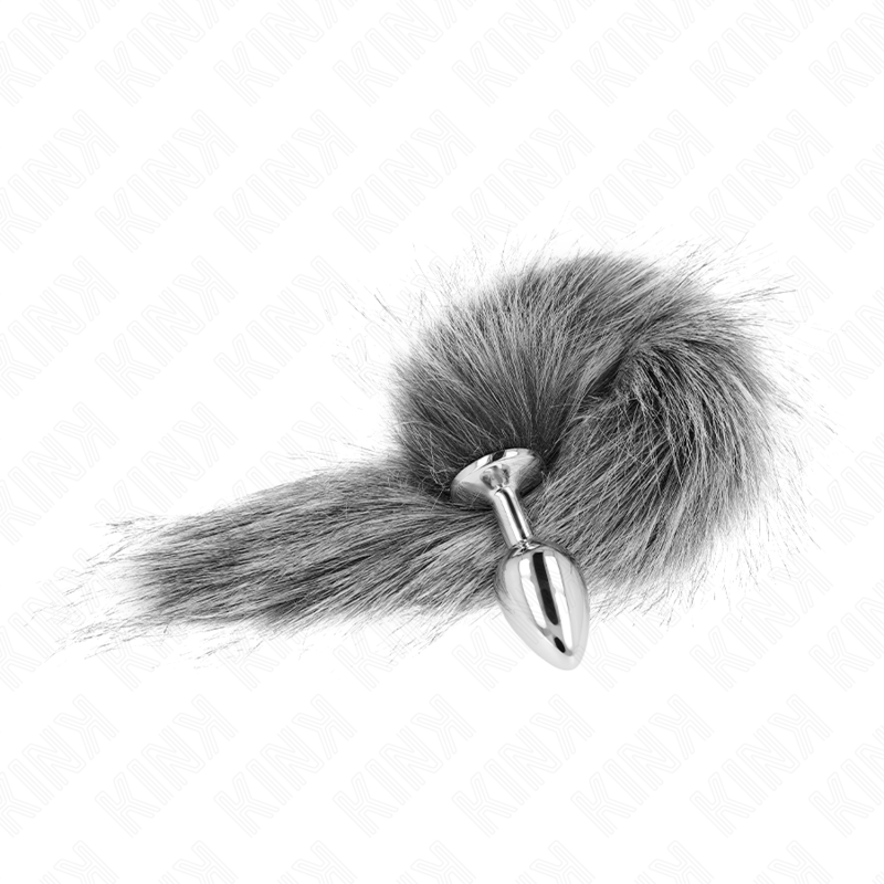 Kink - Plug Anale Taglia S 7 X 3 Cm con Coda Sintetica 40 Cm Grigio - immagine 3