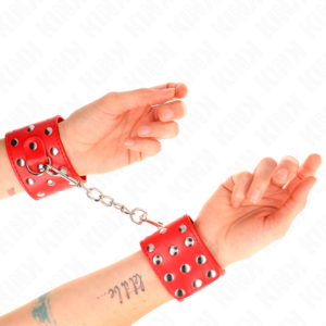 Kink - Resistenza da Polso con Chiusura a Scatto Completa di Rivetti Rosso Regolabile 19-24 Cm X 5,5 Cm