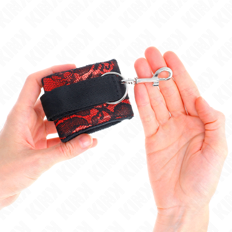 Kink - Polso Corto in Pizzo di Velluto e Fascia in Nylon Rosso / Nero 23 X 6,5 Cm - immagine 4