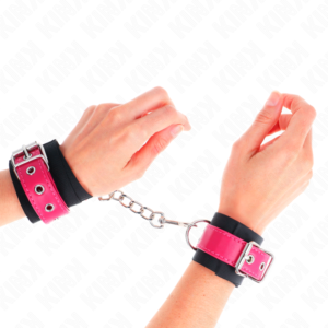 Kink - Resistenza Da Polso In Nylon Nero Con Cintura In Similpelle Rosa Lampone Regolabile 19-29 Cm X 5,1 Cm