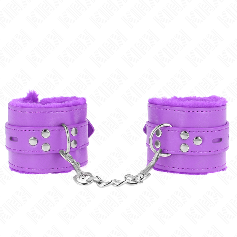 Kink - Polsini Imbottiti in Pelliccia con Fori Quadri Viola e Cintura Viola Regolabile 17-29 Cm X 6 Cm - immagine 2