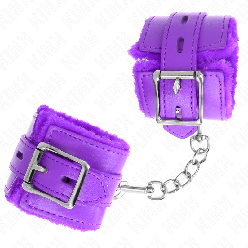 Kink - Polsini Imbottiti in Pelliccia con Fori Quadri Viola e Cintura Viola Regolabile 17-29 Cm X 6 Cm - immagine 3