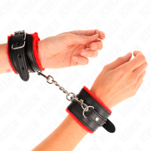 Kink - Resistenza da Polso Premium Foderata in Pelliccia Rosso con Cintura Nera Regolabile 17-29 Cm X 6 Cm