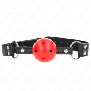 Kink - Bavaglio Sfera Traspirante 4 Cm con Doppio Rivetto in Cuoio 62,5 X 2,5 Cm Regolabile 42-58 Cm