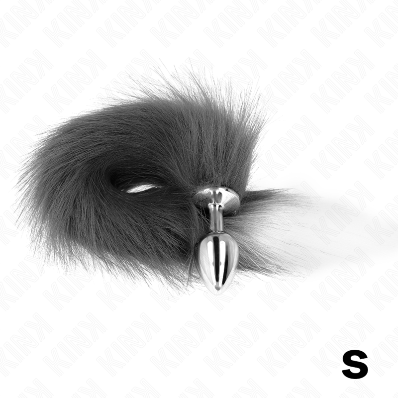 Kink - Plug Anale Taglia S 7 X 3 Cm Con Coda Sintetica 40 Cm Grigio E Bianco - immagine 3