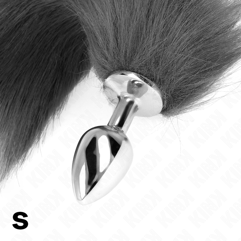 Kink - Plug Anale Taglia S 7 X 3 Cm Con Coda Sintetica 40 Cm Grigio E Bianco - immagine 4