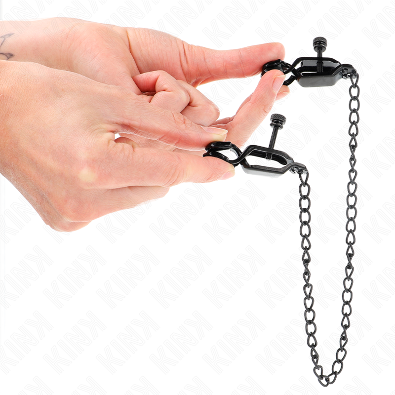 Kink - Morsetti per Capezzoli a Catena Piatta Nera 30 Cm - immagine 3