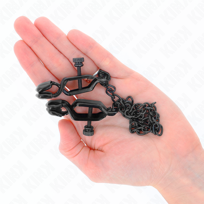 Kink - Morsetti per Capezzoli a Catena Piatta Nera 30 Cm - immagine 4