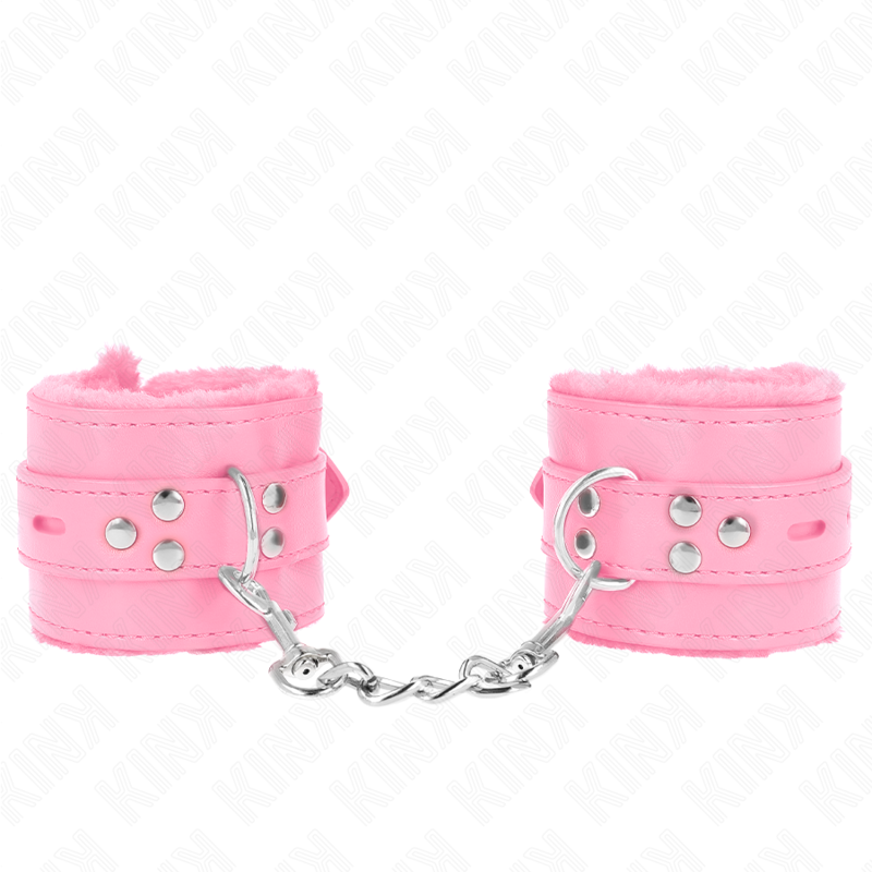 Kink - Polsini Imbottiti in Pelliccia con Fori Quadri Rosa e Cintura Rosa Regolabile 17-29 Cm X 6 Cm - immagine 2