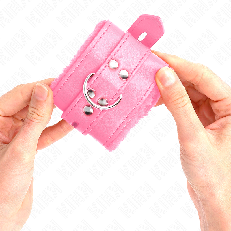 Kink - Polsini Imbottiti in Pelliccia con Fori Quadri Rosa e Cintura Rosa Regolabile 17-29 Cm X 6 Cm - immagine 4