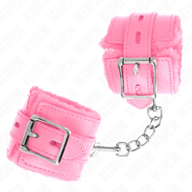 Kink - Polsini Imbottiti in Pelliccia con Fori Quadri Rosa e Cintura Rosa Regolabile 17-29 Cm X 6 Cm - immagine 3