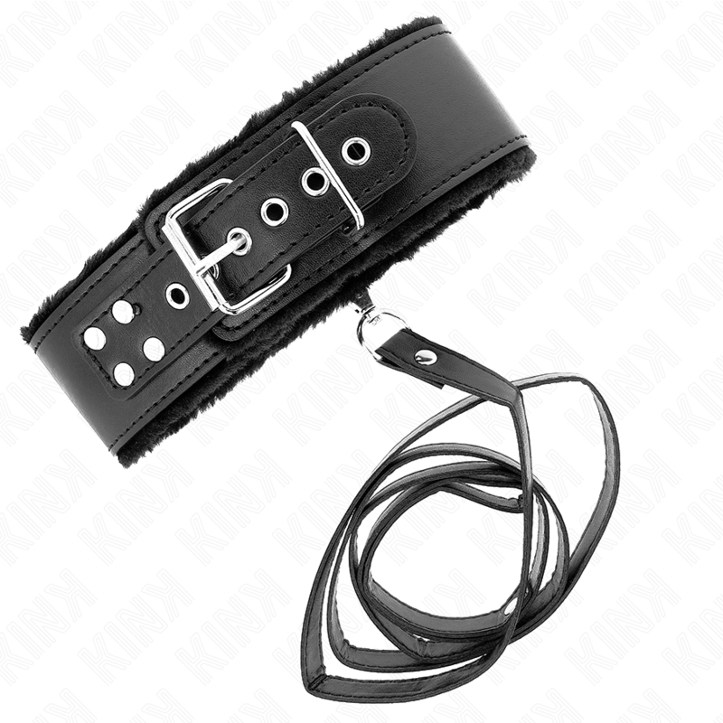 Kink - Collana con Guinzaglio 116 Cm con Borchie in Argento Modello 4 Nero Regolabile 40-48 Cm X 6 Cm - immagine 2