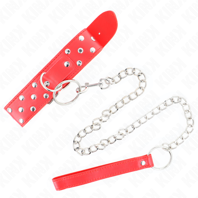 Kink - Collana con Cinturino ad Anello Rivetto con Cintura 65 Cm Rosso Regolabile 36-50 Cm X 3,8 Cm - immagine 2