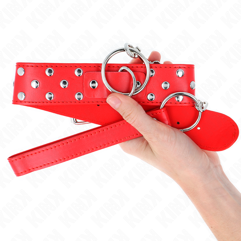 Kink - Collana con Cinturino ad Anello Rivetto con Cintura 65 Cm Rosso Regolabile 36-50 Cm X 3,8 Cm - immagine 3