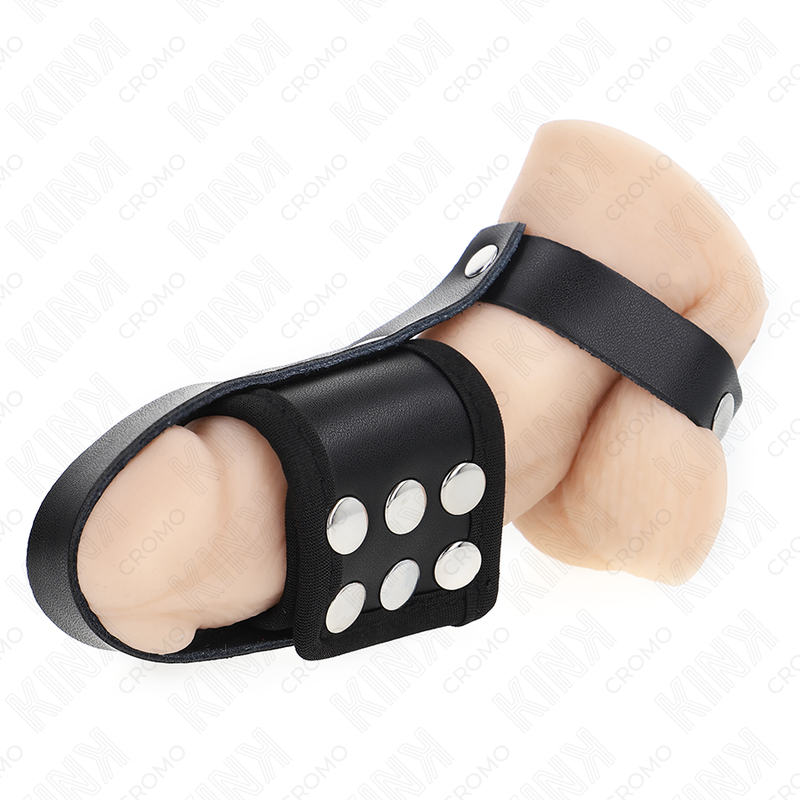 Kink - Anello per Gabbia per Pene in Pelle con Cinturino Divisore per Palline Rivestito Regolabile - immagine 2