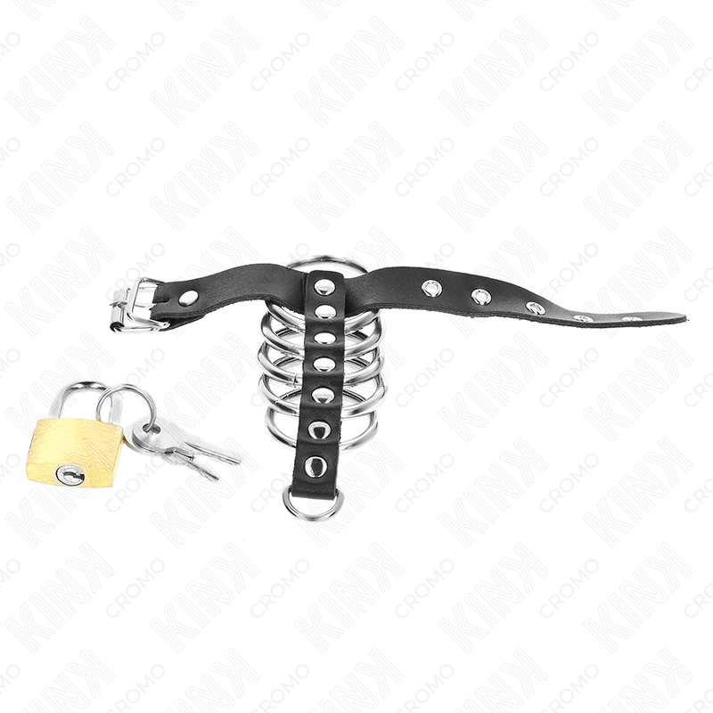 Kink - Anello per Pene in Pelle con Cinghia di Bloccaggio 21 X 2 Cm E 5 Anelli in Metallo da 3 Cm A 4 Cm - immagine 5