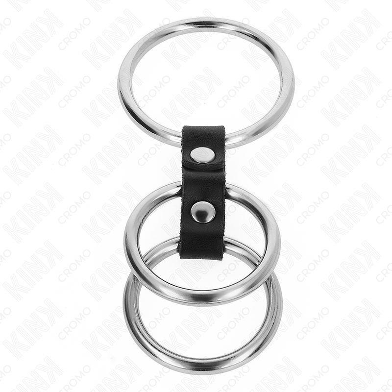 Kink - Anello per Pene in Metallo Triplo da 3,7 Cm A 5 Cm Collegato con Pelle - immagine 3
