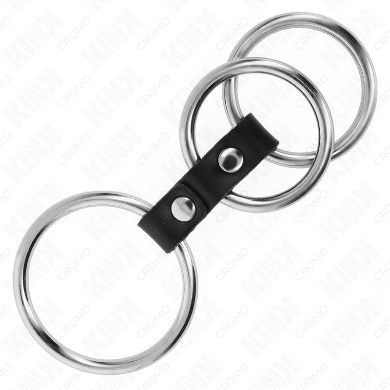 Kink - Anello per Pene in Metallo Triplo da 3,7 Cm A 5 Cm Collegato con Pelle - immagine 4