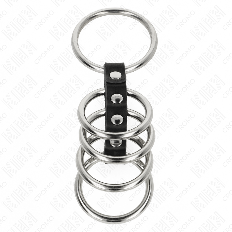 Kink - 5 Anelli per Pene da 3,7 Cm A 5 Cm Metallo Collegati da Pelle - immagine 3