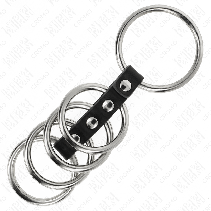 Kink - 5 Anelli per Pene da 3,7 Cm A 5 Cm Metallo Collegati da Pelle - immagine 4