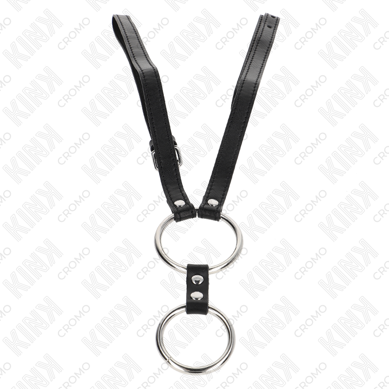 Kink - Doppio Anello per Pene in Metallo da 3,8 Cm A 5 Cm con Cintura in Pelle 112 Cm - immagine 3